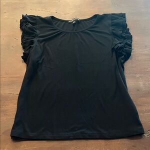 Boston Proper Black Ruffle Sleeve Tee - Size XL